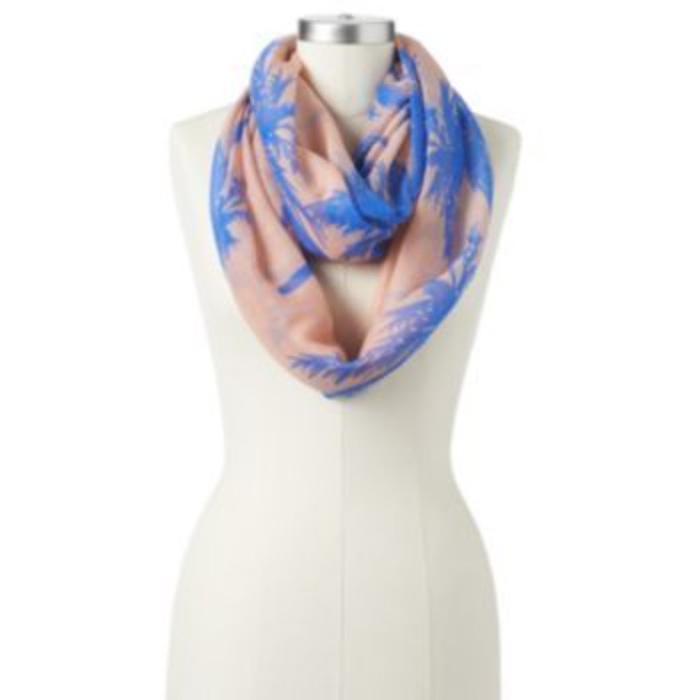 Palm Trees Peachy Pink Blue Infinity Scarf - Picture 2 of 4